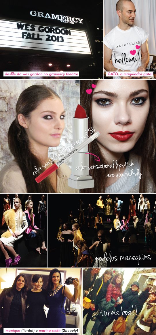 NYFW WES GORDON MAKE BEAUTE MAQUIAGEM BEAUTY HAIR EYES LIPS LIPSTICK MAYBELLINE RED 50 ARE YOU RED-DY COLOR SENSATIONAL BUDDAKAN CALENDARIO 2014 CHARLOTTE WILLER LOOK DO DIA STARVING MANDY NY NEW YORK MBFW