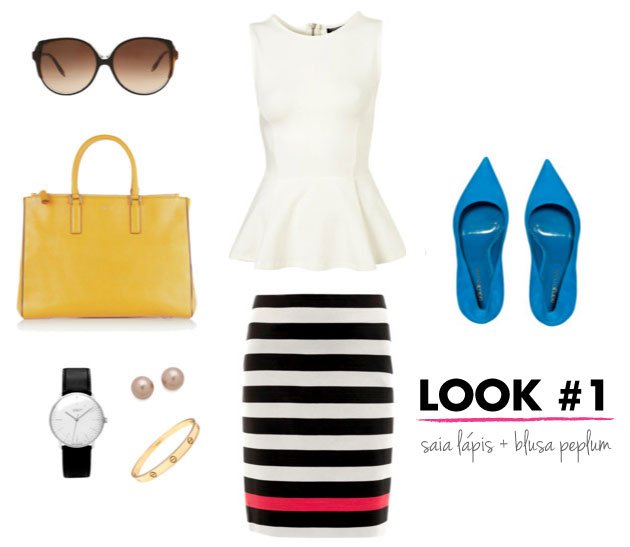 looks-para-trabalhar-produção-trabalho-roupa-saia-lapis-blusa-peplum-top-scarpin-cores-estampa-listrado