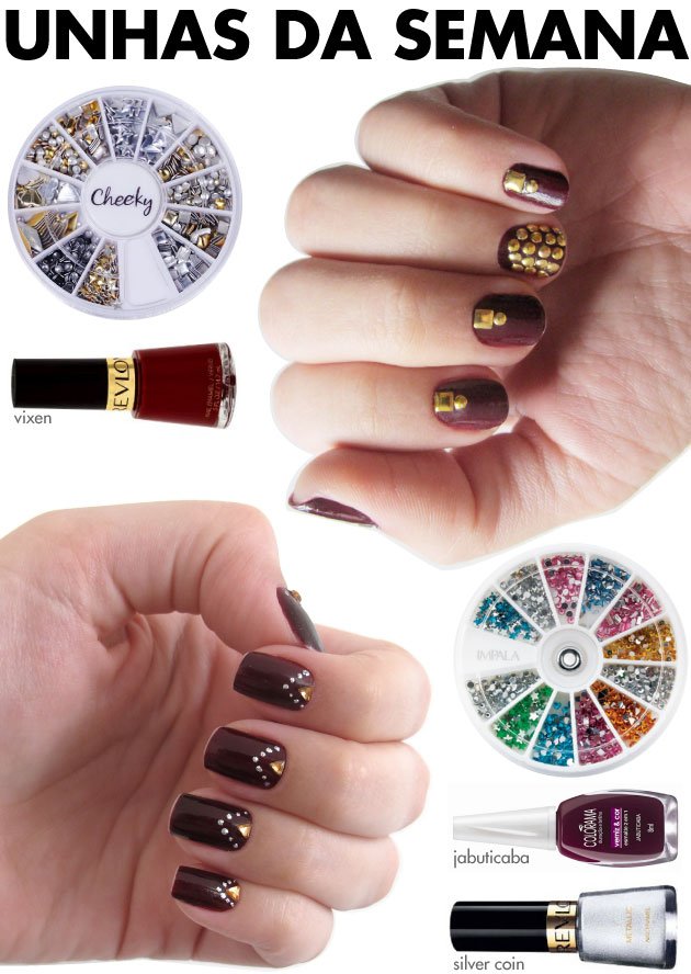 unhas-de-segunda-unhas-diferentes-e-nail-art-cristais-tachas-impala-revlon-vixen-unhas-escuras-jabuticaba-colorama-silver-coin-revlon-meia-lua-filha-unica