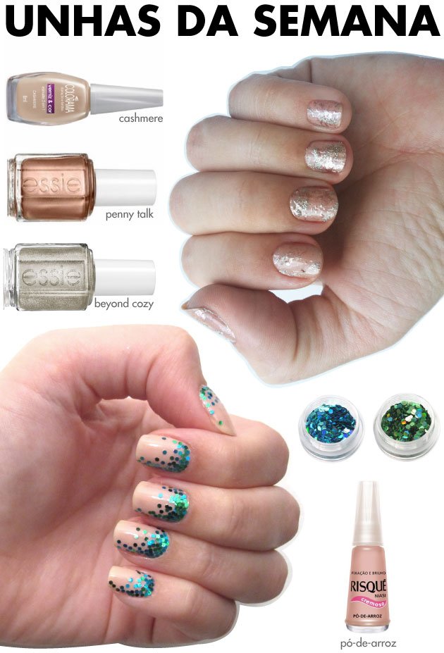 unhas-de-segunda-unahs-diferentes-e-nail-art-splatter-nails-rose-essie-cashmere-colorama-essie-nude-risque-glitter-azul-glitter-verde-hexagonal-sereismo