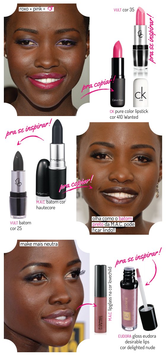 lupita-nyong'o-beleza-beauty-makeup-make-maquiagens-maquiagem-batom-produtos-pele-negra-dica-sombra-marcas-base-essence-lancome-mac-nars