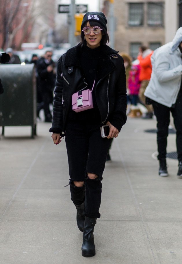 NEW YORK, NY - FEBRUARY 15: Eva Chen is wearing a black shearling leather jacket seen outside Tommy Hilfiger during New York Fashion Week: Women's Fall/Winter 2016 on February 15, 2016 in New York City. (Photo by Christian Vierig/Getty Images)