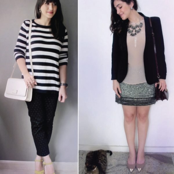 looks-look-do-dia-quem-disse-berenice-evento-miam-miam-gabi-mandy-starving-nosso-look-saia-bordada-blazer-sweater-listras-poas-calca-uniqlo-zara-cap-toe-kate-spade-ideia-composicao