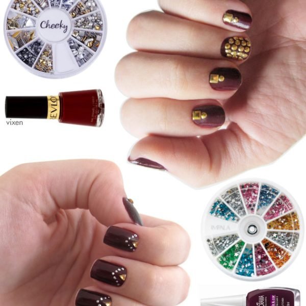 unhas-de-segunda-unhas-diferentes-e-nail-art-cristais-tachas-impala-revlon-vixen-unhas-escuras-jabuticaba-colorama-silver-coin-revlon-meia-lua-filha-unica