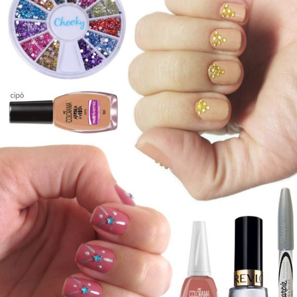 unhas-de-segunda-unhas-diferentes-e-nail-art-sharpie-prata-cristais-unhas-impala-ebay-estrela-azul-nude-colorama-cipo-silver-dollar-revlon