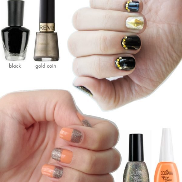 unhas-de-segunda-unhas-diferentes-e-nail-art-tachas-black-forever-21-esmalte-gold-coin-revlon-papo-de-salao-colorama-se-jga-glitter-superglitter-zum-zum-zum-coral